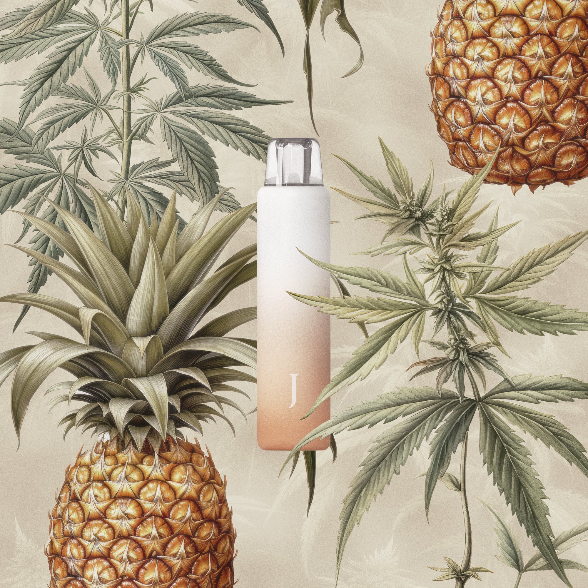 Juana Cannabis All-in-One Cannabis Vape Pen with Marijuana Leaves and Pineapple Botanical Illustrations
