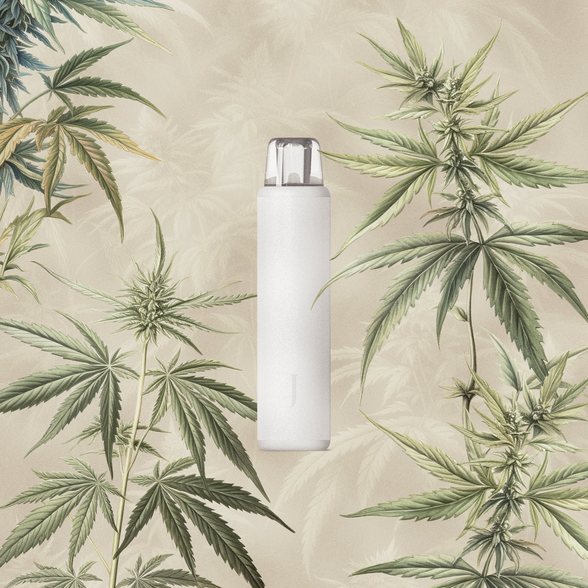 Juana Lavender Kush All-in-One Cannabis Vape Pen with Marijuana Leaves Botanical Illustrations